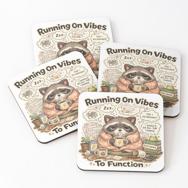 Item preview, Running On Vibes To Function | Tired Raccoon Meme designed and sold by Clothes With Smiling Animals Walt Gral.