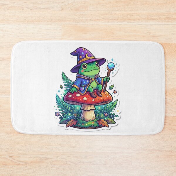 Item preview, Cute Frog Wizard Sitting on Mushroom Fantasy Cottagecore Cartoon Art designed and sold by ArtsyExplorer.