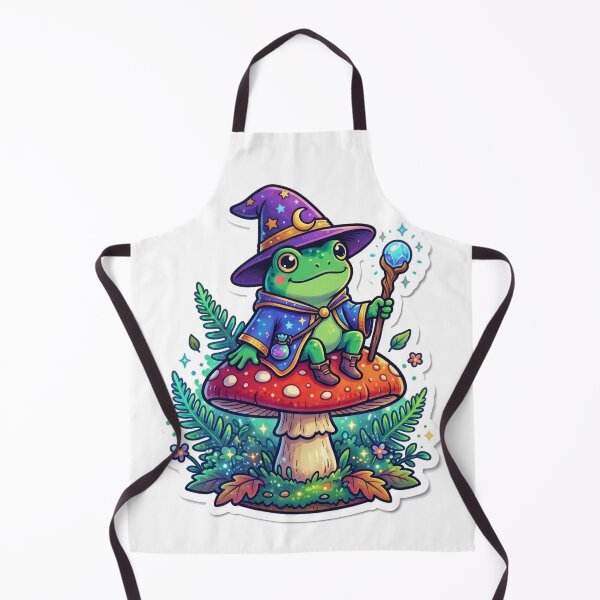 Item preview, Cute Frog Wizard Sitting on Mushroom Fantasy Cottagecore Cartoon Art designed and sold by ArtsyExplorer.