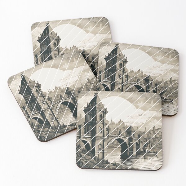 Item preview, Gothic Bridge Architecture Art, Dark Academia Fantasy City Landscape designed and sold by DarkOriginArts.