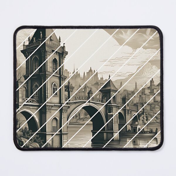 Item preview, Gothic Bridge Architecture Art, Dark Academia Fantasy City Landscape designed and sold by DarkOriginArts.