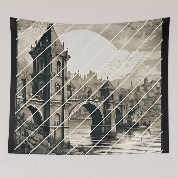 Item preview, Gothic Bridge Architecture Art, Dark Academia Fantasy City Landscape designed and sold by DarkOriginArts.