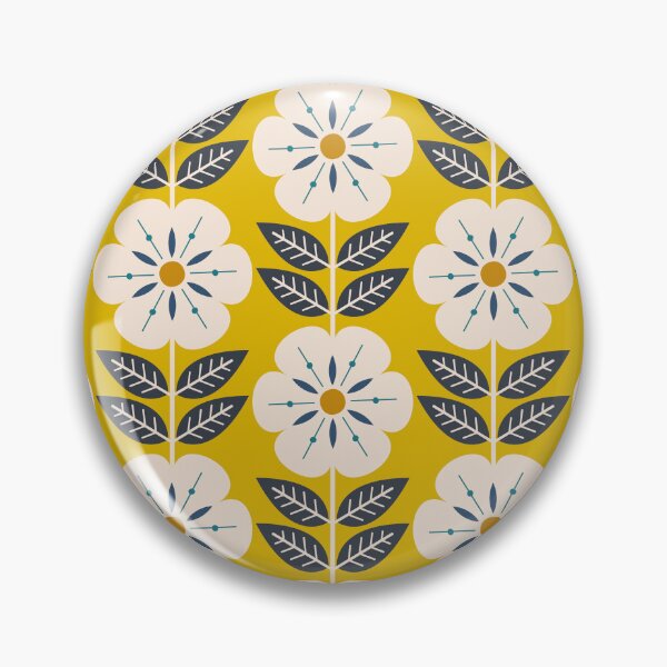 Item preview, Mod Scandinavian flowers in yellow designed and sold by Jennifer Ladd.