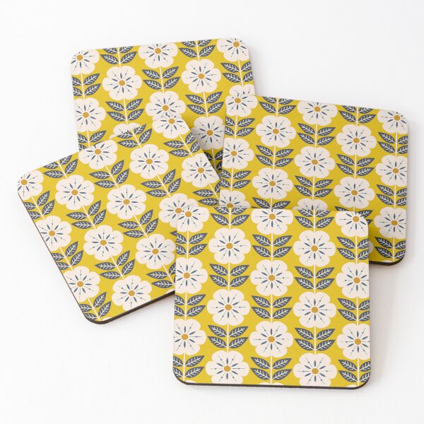 Item preview, Mod Scandinavian flowers in yellow designed and sold by Jennifer Ladd.