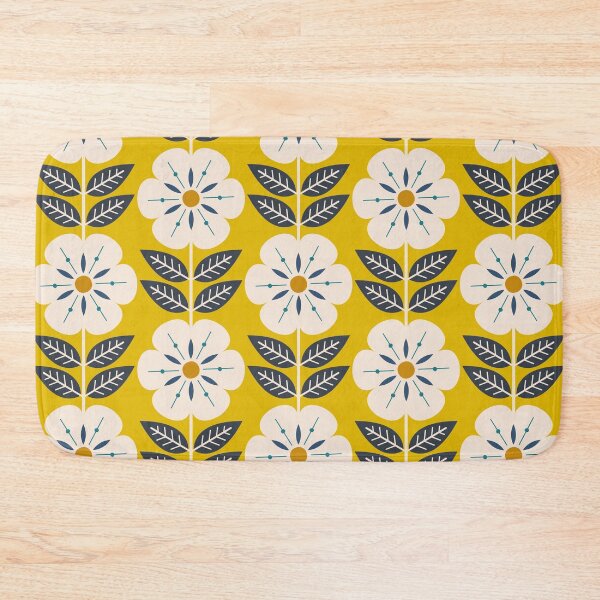 Item preview, Mod Scandinavian flowers in yellow designed and sold by Jennifer Ladd.