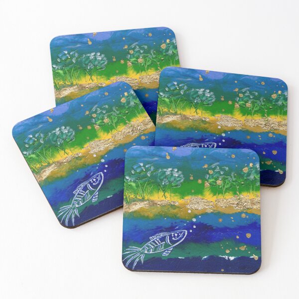 Item preview, Quirky Fish Abstract River Scene Original Painting  designed and sold by Cass Harker Studio.