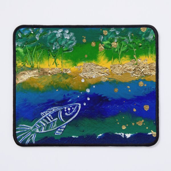 Item preview, Quirky Fish Abstract River Scene Original Painting  designed and sold by Cass Harker Studio.