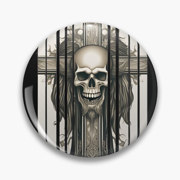 Item preview, Gothic Skull Cross Emblem, Vertical Slats Dark Fantasy Engraving designed and sold by DarkOriginArts.