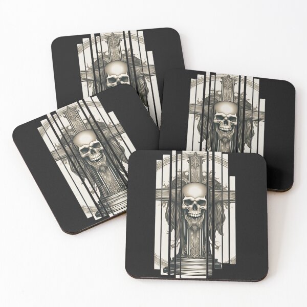 Item preview, Gothic Skull Cross Emblem, Vertical Slats Dark Fantasy Engraving designed and sold by DarkOriginArts.