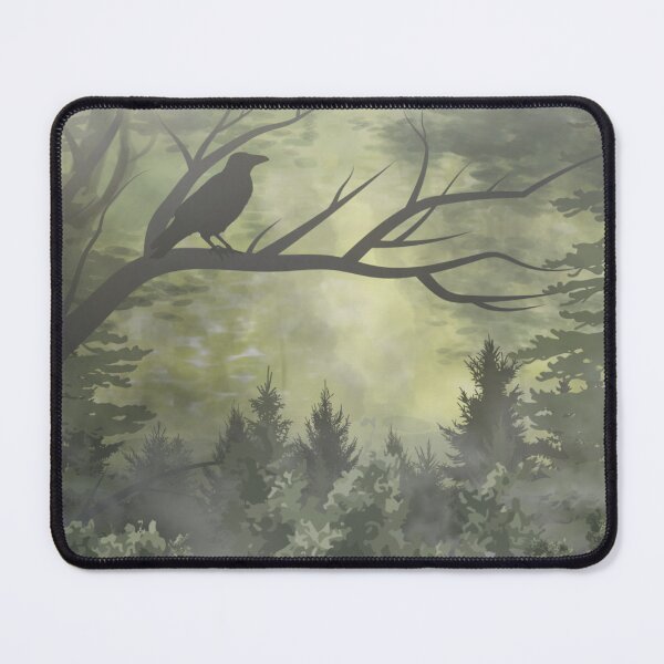 Item preview, The Watcher — Raven in Misty Forest Digital Art Collage designed and sold by EnchantedLayers.