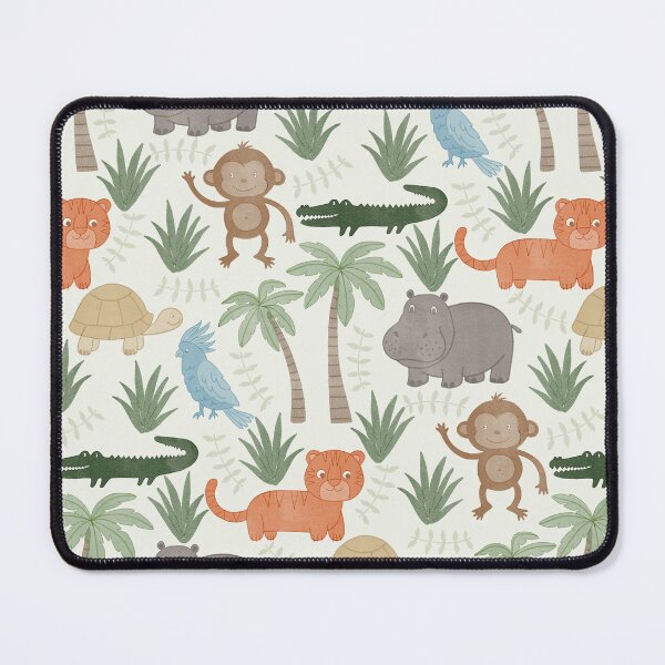 Item preview, Watercolor Jungle Safari Animals Nursery Cute Monkey Tiger Hippo On Cream designed and sold by DropRomance.