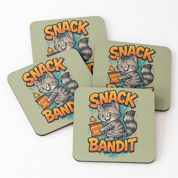 Item preview, Snack Bandit Funny Cat Design Cute Kitten Holding Chips Cartoon Art designed and sold by RealCuties.