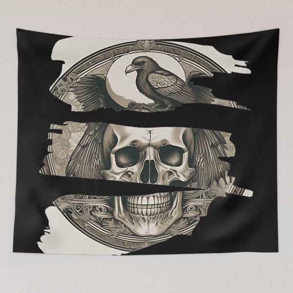 Item preview, Gothic Skull Raven Patch, Brush Stroke Occult Raven Skull Engraving designed and sold by DarkOriginArts.