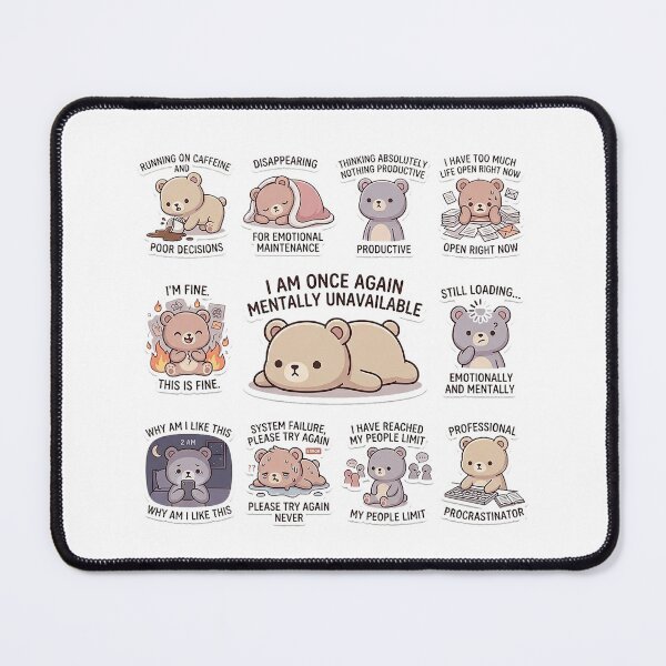 Item preview, I Am Once Again Mentally Unavailable Bear Pack Sticker designed and sold by Softbear Atelier.