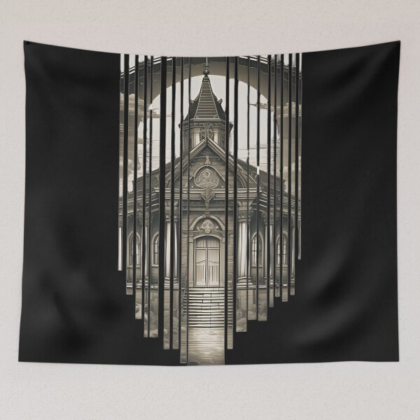 Item preview, Gothic Cathedral Architecture Art, Vertical Slats Church Landscape designed and sold by DarkOriginArts.
