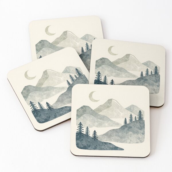 Item preview, Misty Mountain Forest Crescent Moon Watercolor Art designed and sold by Fariks.