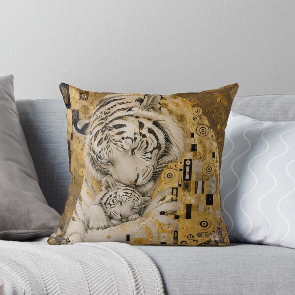 Item preview, Golden Embrace White Tiger Mother and Cub Klimt Style Painting designed and sold by ManJiangHong.
