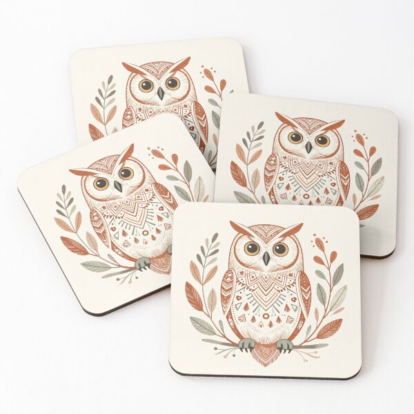 Artikelvorschau, Boho Owl Folk Art Illustration Terracotta Botanical entworfen und verkauft von Michael Schwarz.