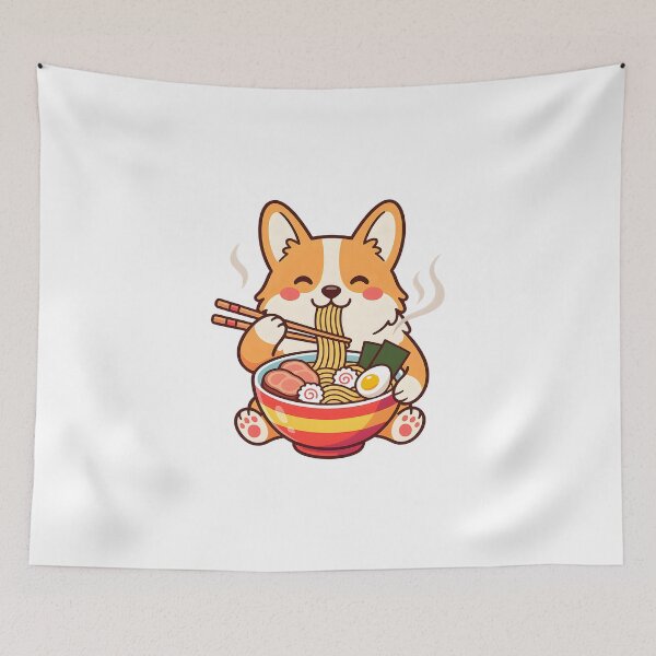 Item preview, Kawaii Corgi Eating Ramen Noodle Bowl - Cute Anime Dog designed and sold by BlueCoyoteDigital.