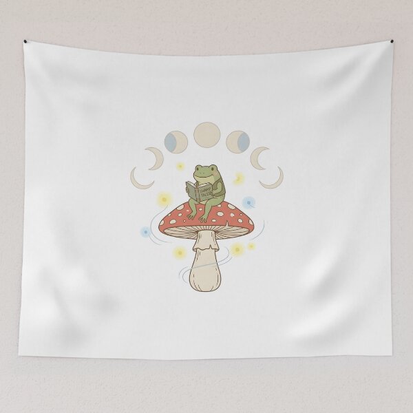 Item preview, Cottagecore Frog Reading on a Mushroom designed and sold by BlueCoyoteDigital.