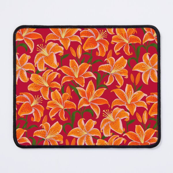 Item preview, Luxurious Tropical Bold Orange Tiger Lily Floral Vivid Orange On Deep Red designed and sold by DropRomance.