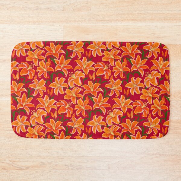 Item preview, Luxurious Tropical Bold Orange Tiger Lily Floral Vivid Orange On Deep Red  designed and sold by DropRomance.