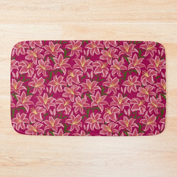 Item preview, Luxurious Soft Pink Stargazer Lily Floral Vivid Petals On Maroon Red designed and sold by DropRomance.