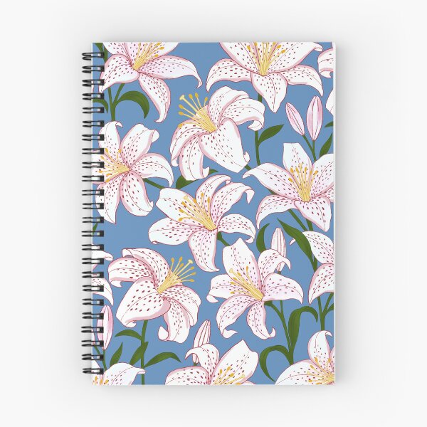 Item preview, White Oriental Lily Floral Pattern: Luxurious Stargazer Blooms on Soft Blue designed and sold by DropRomance.