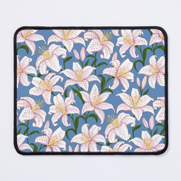Item preview, White Oriental Lily Floral Pattern: Luxurious Stargazer Blooms on Soft Blue designed and sold by DropRomance.