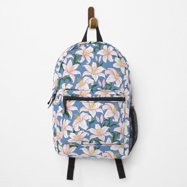 Item preview, White Oriental Lily Floral Pattern: Luxurious Stargazer Blooms on Soft Blue designed and sold by DropRomance.