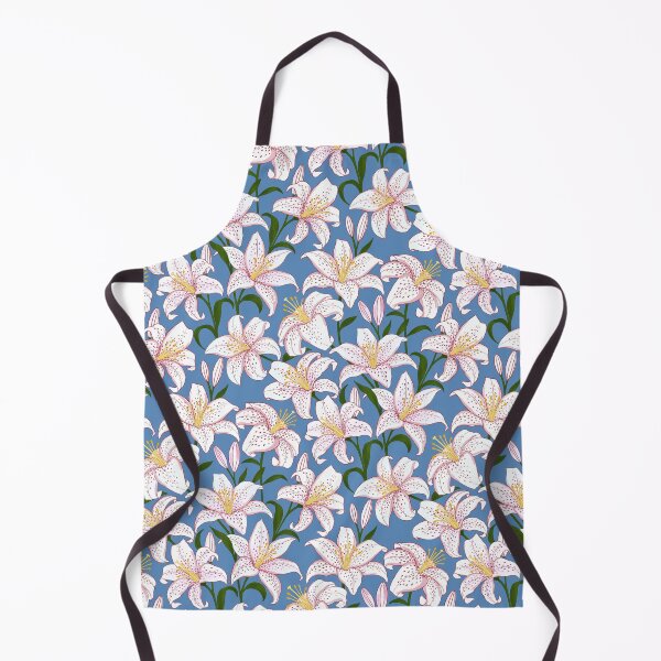 Item preview, White Oriental Lily Floral Pattern: Luxurious Stargazer Blooms on Soft Blue designed and sold by DropRomance.