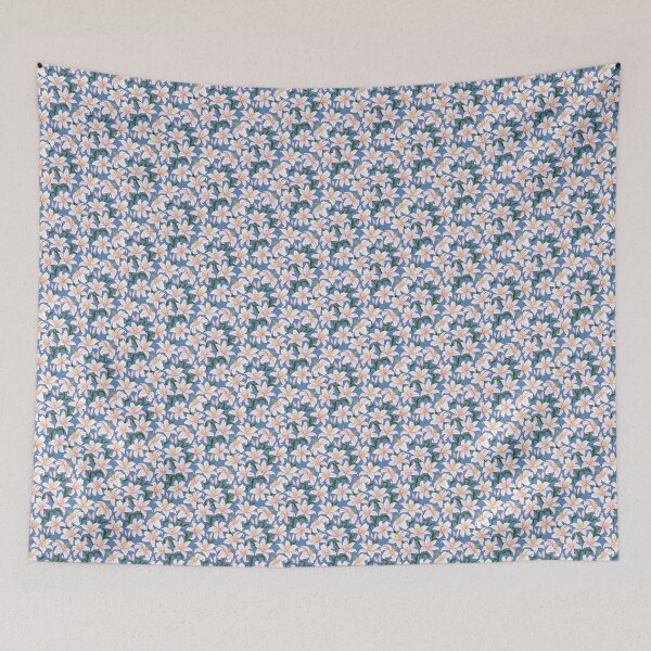 Item preview, White Oriental Lily Floral Pattern: Luxurious Stargazer Blooms on Soft Blue designed and sold by DropRomance.