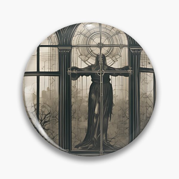 Item preview, Gothic Stained Glass Window Art, Dark Academia Nun Cross Engraving designed and sold by DarkOriginArts.