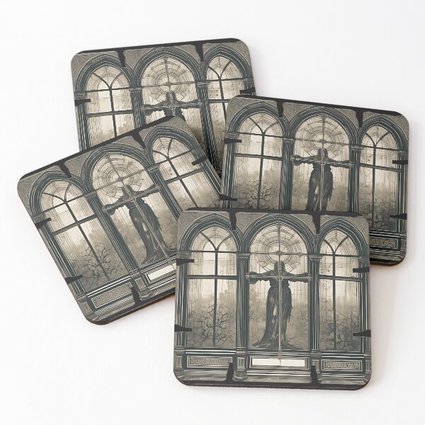 Item preview, Gothic Stained Glass Window Art, Dark Academia Nun Cross Engraving designed and sold by DarkOriginArts.