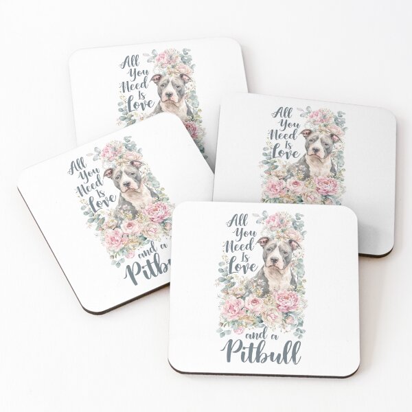Item preview, All You Need Is Love and a Pitbull - Floral Peony Watercolor Dog Art designed and sold by My Pitbull Place.