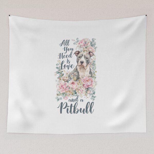 Item preview, All You Need Is Love and a Pitbull - Floral Peony Watercolor Dog Art designed and sold by My Pitbull Place.