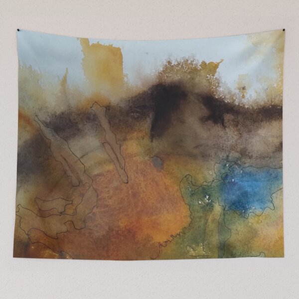 Item preview, Yellowstone Hydrothermal Pool #5 closeup watercolor and ink painting designed and sold by ChillonLeachArt.