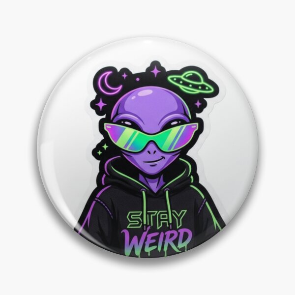 Artikelvorschau, Bleib seltsam, Alien mit Sonnenbrille, cooler Neon-Sci-Fi-Ästhetik entworfen und verkauft von JeevanStickers.