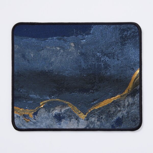 Item preview, Journey Path textile painting in metallic blues and gold with volcano ash designed and sold by ChillonLeachArt.