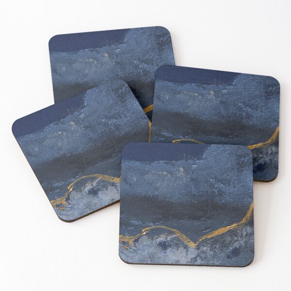 Item preview, Journey Path textile painting in metallic blues and gold with volcano ash designed and sold by ChillonLeachArt.