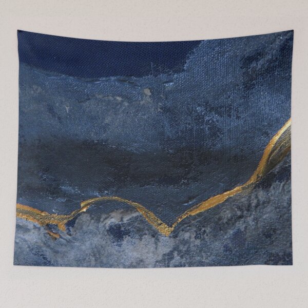 Item preview, Journey Path textile painting in metallic blues and gold with volcano ash designed and sold by ChillonLeachArt.