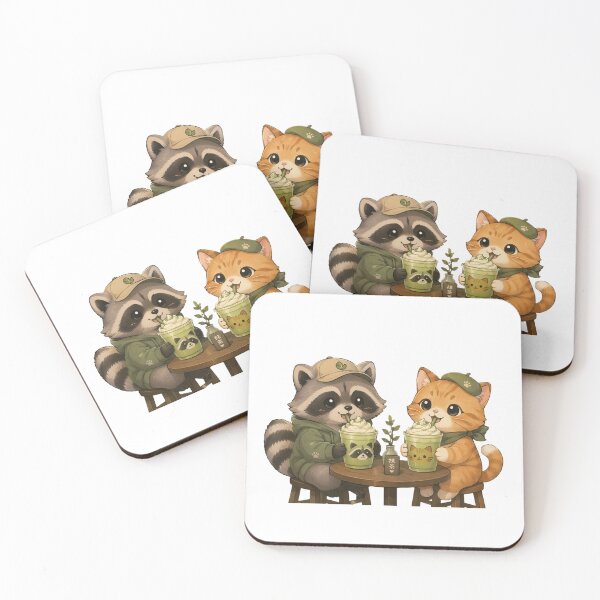 Item preview, Matcha Cat & Raccoon Café T-Shirt | Matcha Kawaii designed and sold by Ashley critters.