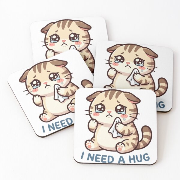 Item preview, Cute Crying Cat I Need A Hug Sad Kitten Meme designed and sold by JeevanStickers.