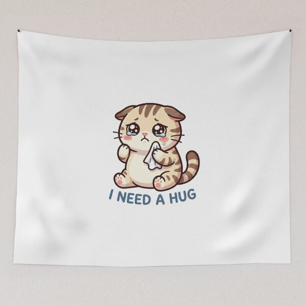 Item preview, Cute Crying Cat I Need A Hug Sad Kitten Meme designed and sold by JeevanStickers.