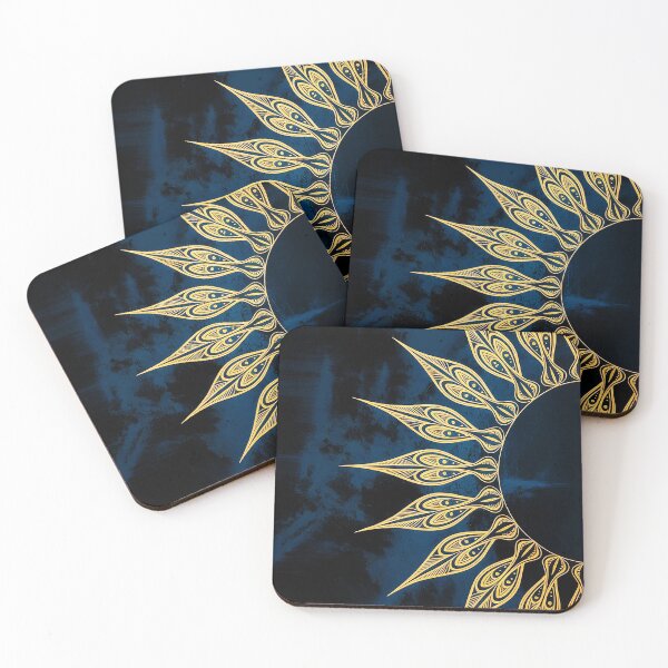 Item preview, Golden Tribal Sun Mandala on Deep Blue Abstract Background designed and sold by Exodoi.