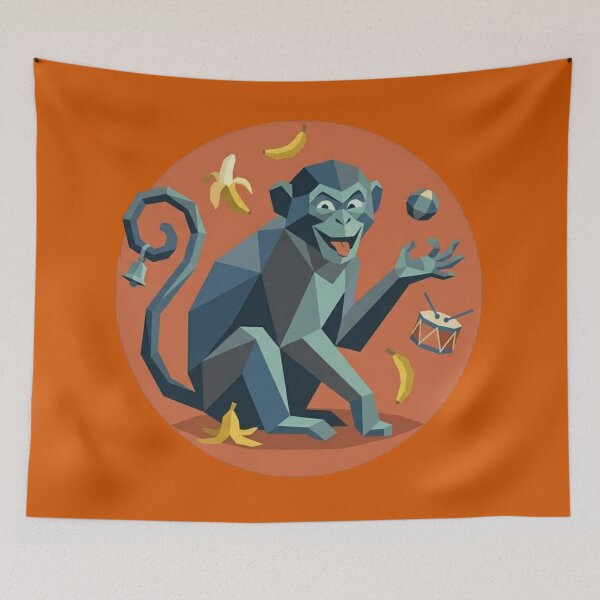 Item preview, Cheerful Juggling Monkey – Low Poly Circus Illustration for Kids and Enthusiasts designed and sold by bsbd-action.