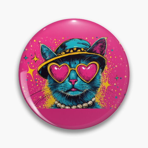 Item preview, Funny Cat Pop Art Portrait, Heart Glasses Retro Hat Colorful Illustration designed and sold by daila70.