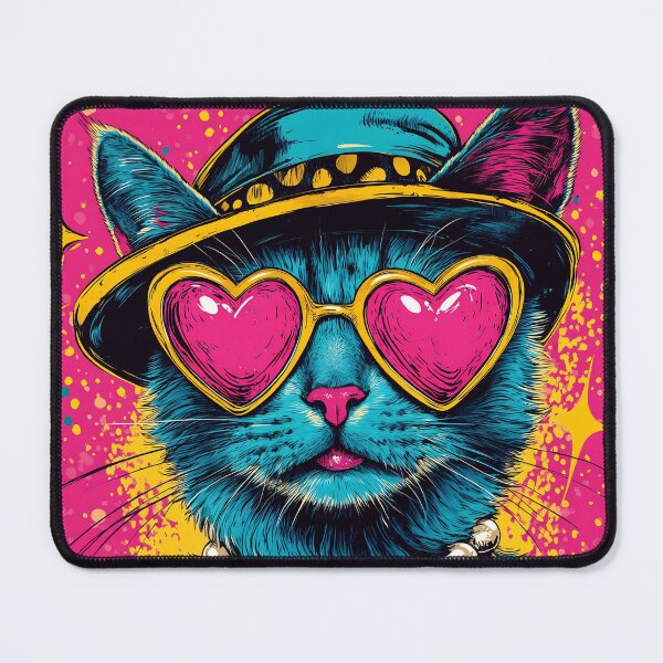 Item preview, Funny Cat Pop Art Portrait, Heart Glasses Retro Hat Colorful Illustration designed and sold by daila70.