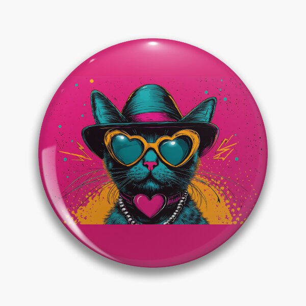 Artikelvorschau, Kitschige Katzen-Pop-Art, Herz-Sonnenbrille, Retro-Hut, Perlenkette (Druck) entworfen und verkauft von daila70.