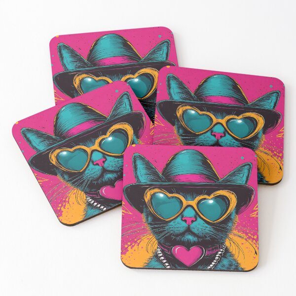 Item preview, Kitschy Cat Pop Art, Heart Sunglasses Retro Hat Pearl Necklace Print designed and sold by daila70.